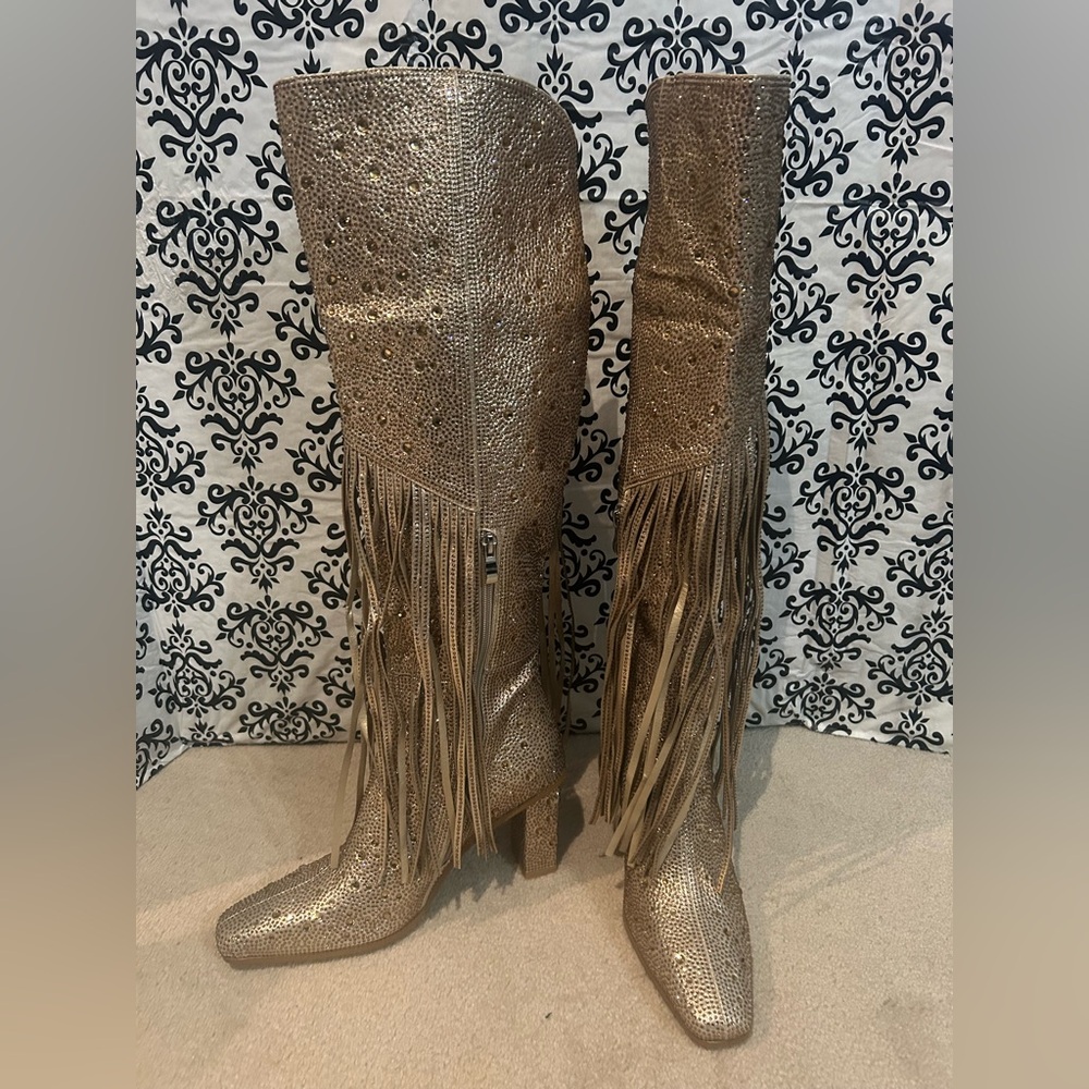 Stylish Gold Over the Knee Boots